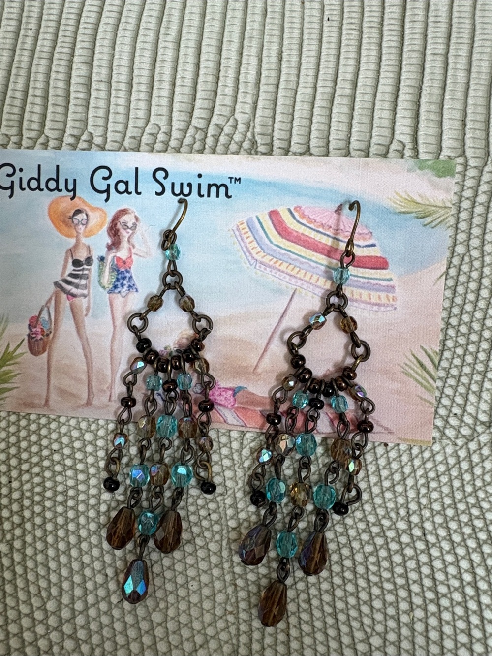 Teal and Brown Dangle Crystal Earrings